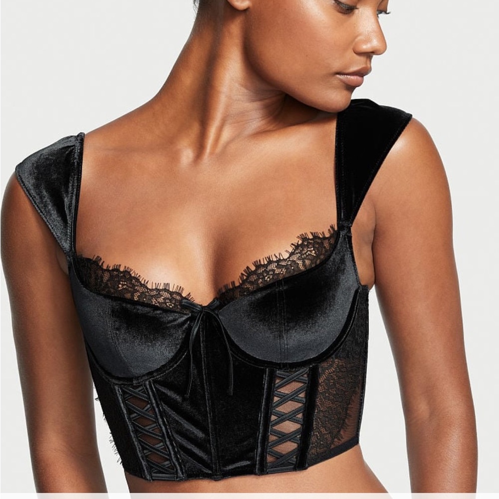 Lace & Velvet Cap-Sleeve Corset Top